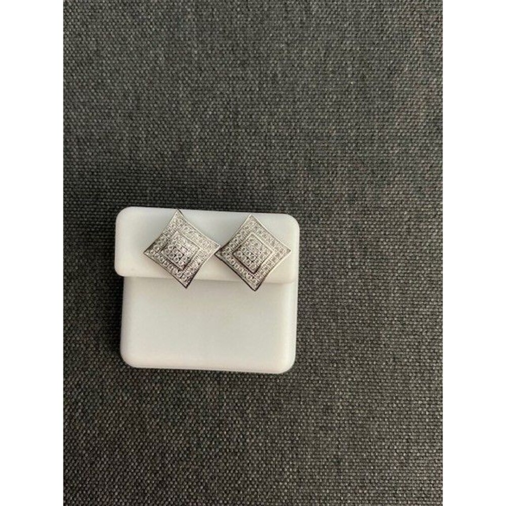 Silver (925) Moissanite Square Stud Pierced Earrings